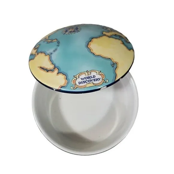 Tiffany & Co Tauck World Discovery Map Porcelain Powder Jewelry Trinket Box